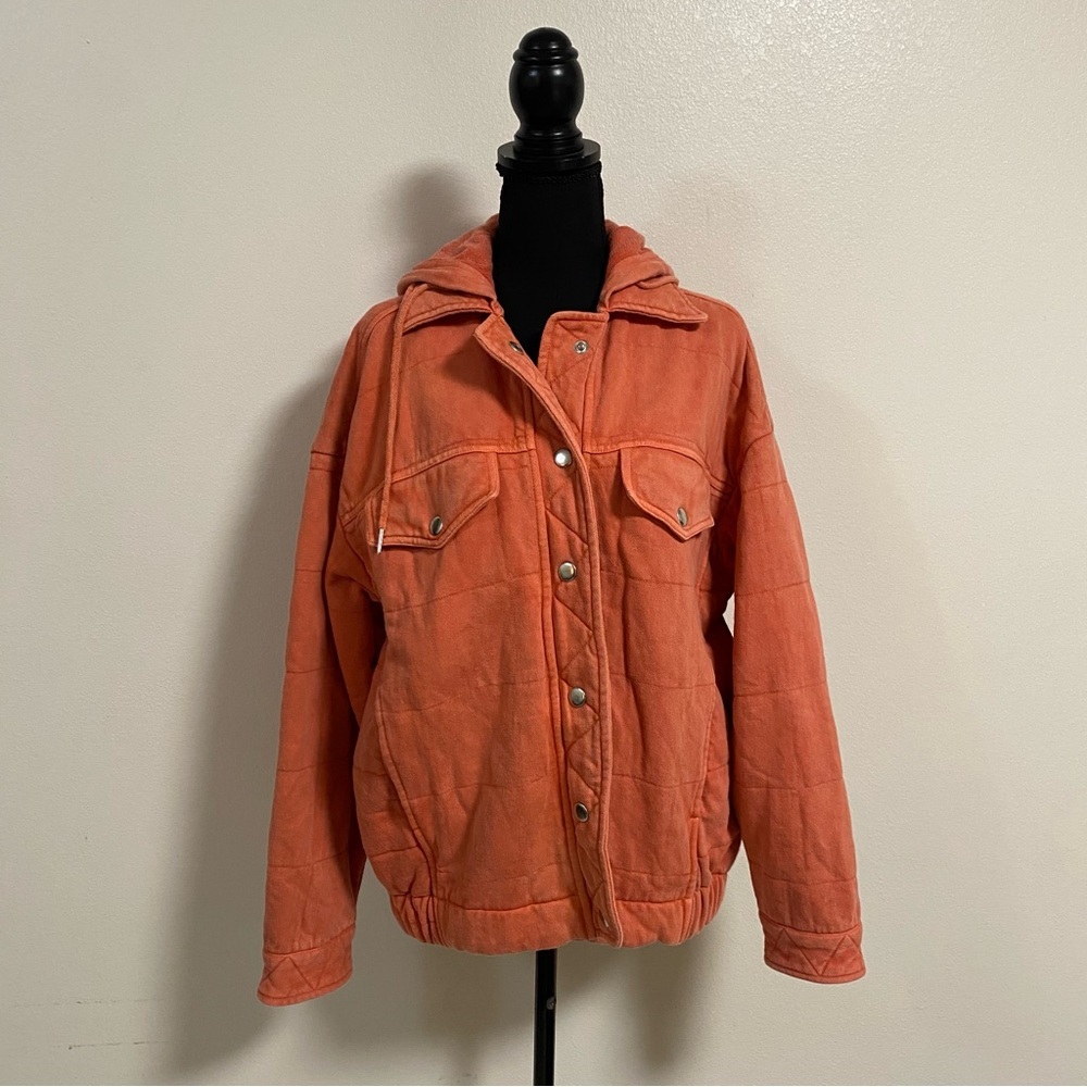 Avec Les Filles Jacket Womens Size Small Orange Hooded Quilted Jacket Oversized
